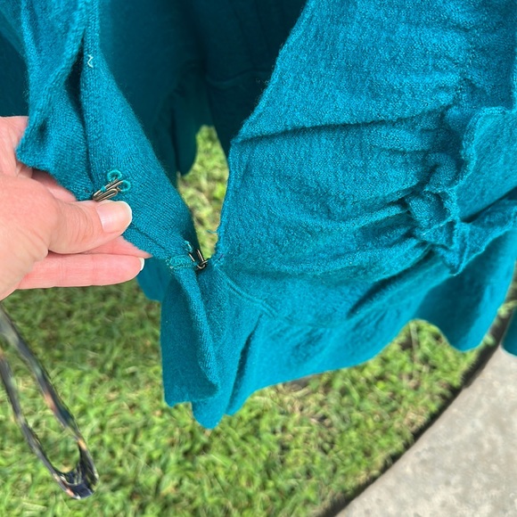 Luii teal wool cardigan jacket Anthropologie anthro large l ruffles - Picture 9 of 17